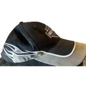 Vintage Harley-Davidson Hat Cap Strap Back Black Flames Motorcycle Mens